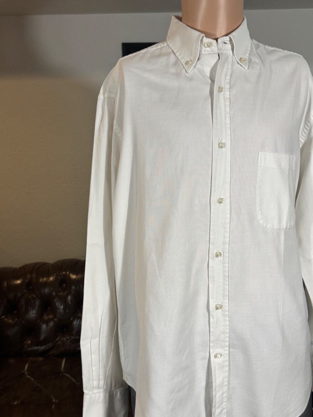 Loro Piana White Cotton Oxford Cloth Button Down Shirt Large 16.5 42 Neck